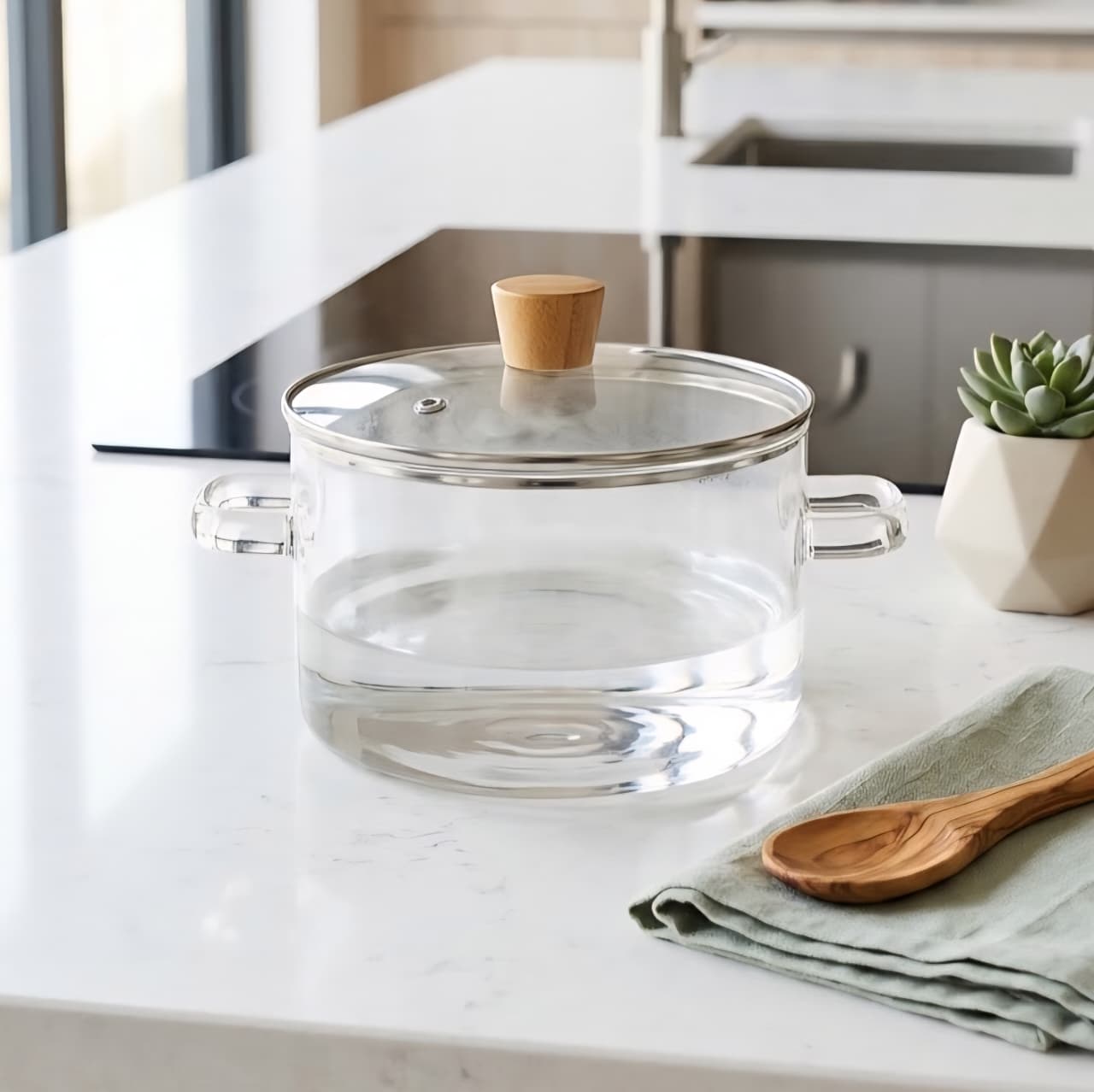 1.8L Circle Glass Pot With Lid