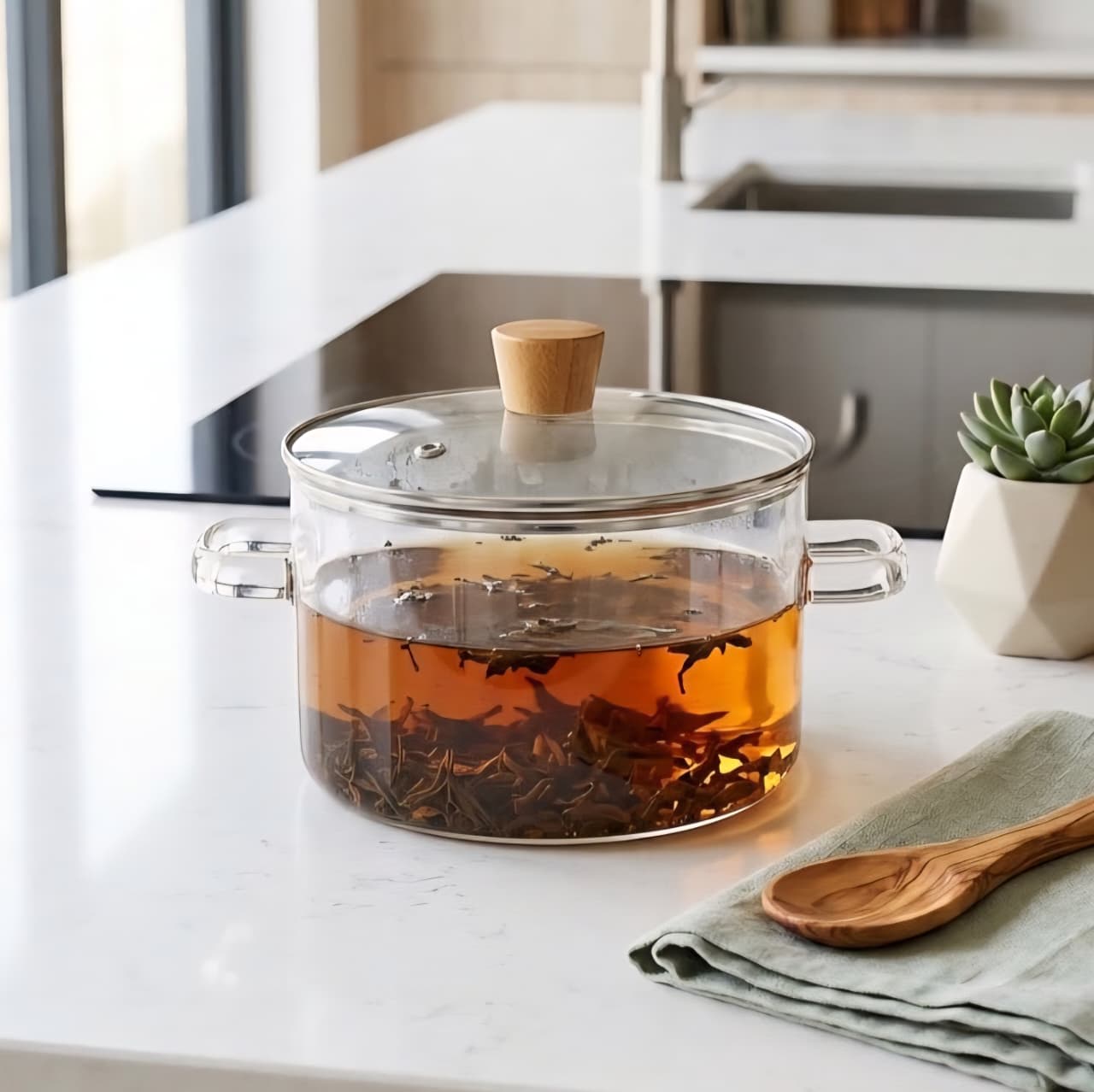 1.8L Circle Glass Pot With Lid