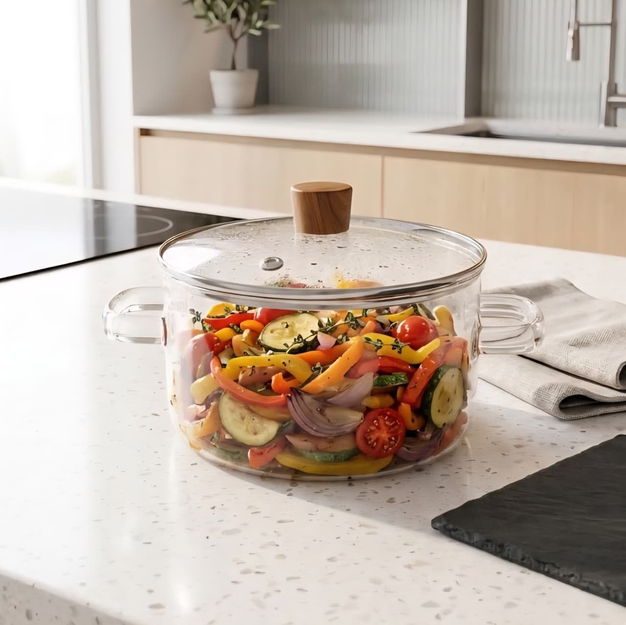 1.8L Circle Glass Pot With Lid