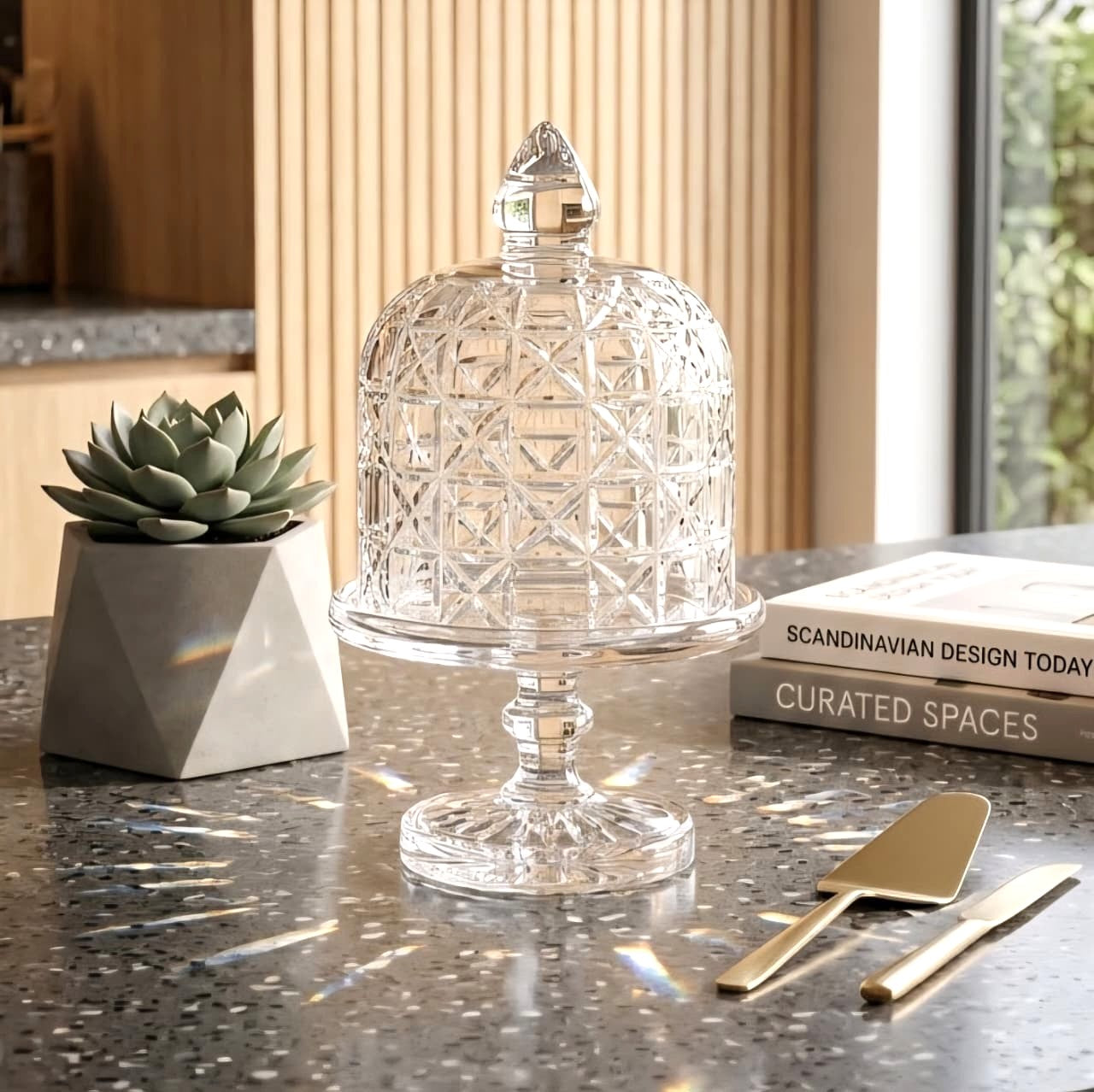 Footed Glass Plate with Cover