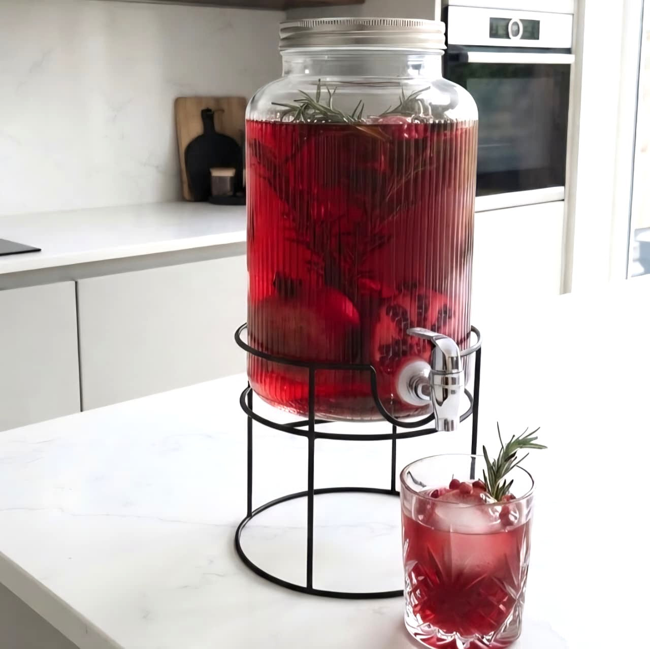 Lined Glass Dispenser with Stand