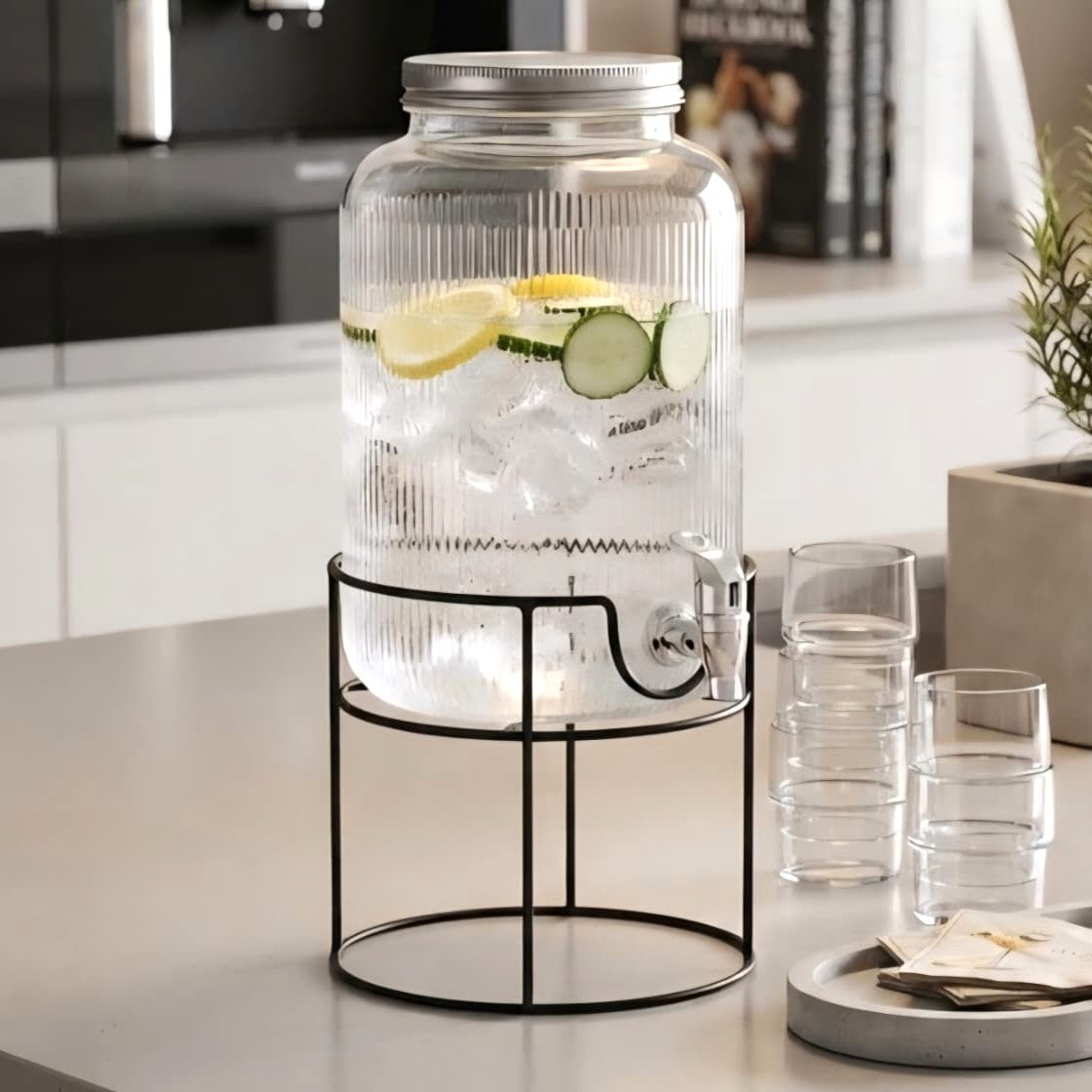Lined Glass Dispenser with Stand