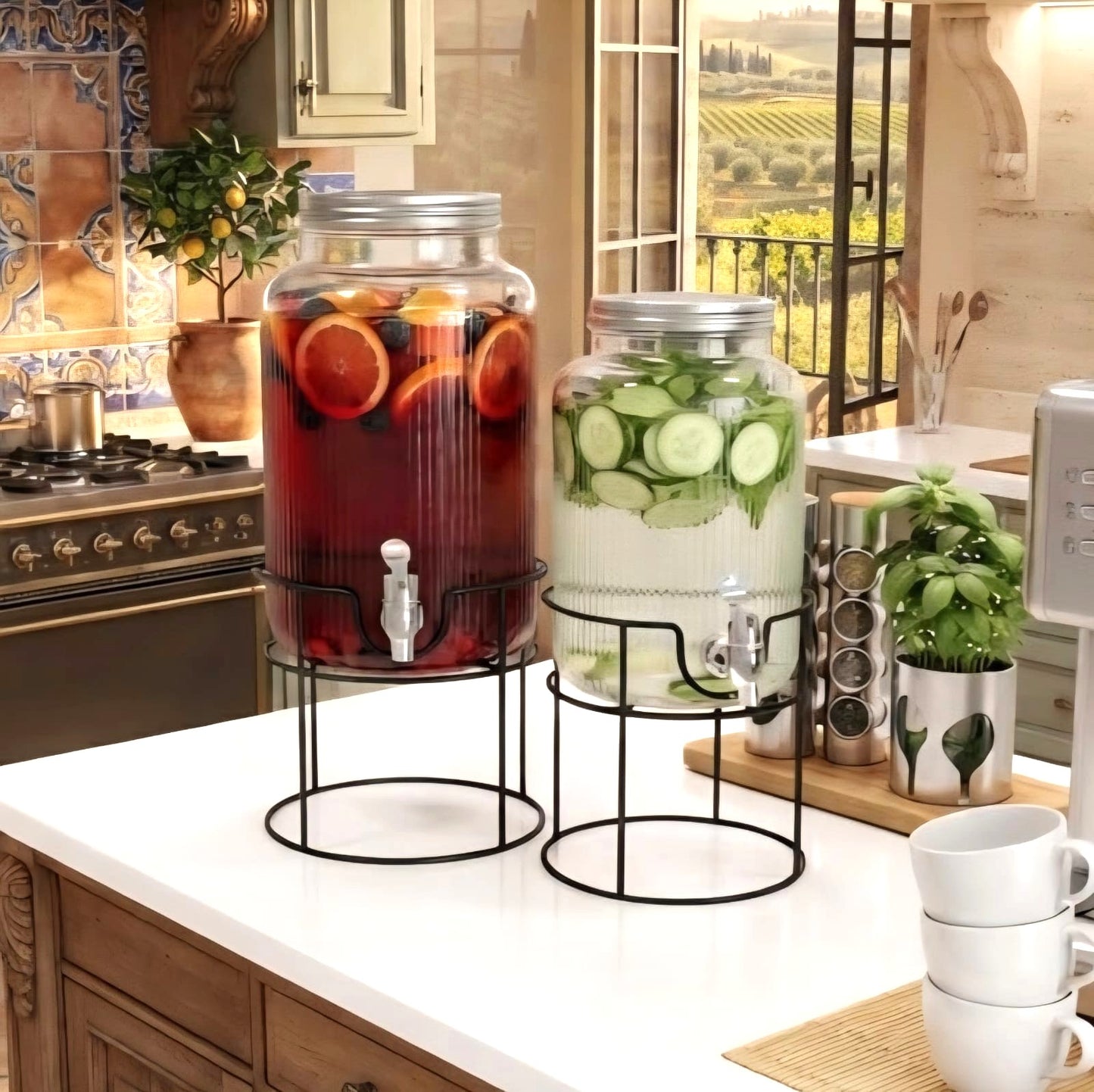 Lined Glass Dispenser with Stand