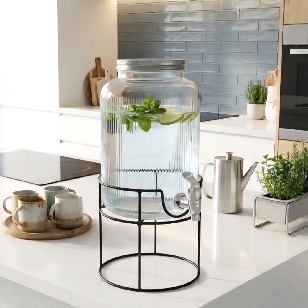 Lined Glass Dispenser with Stand