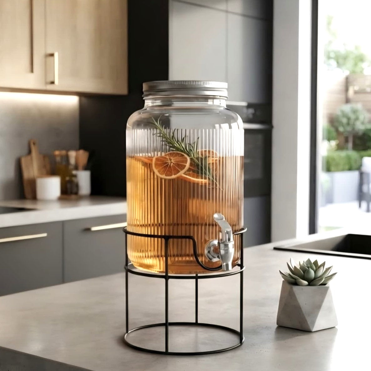 Lined Glass Dispenser with Stand