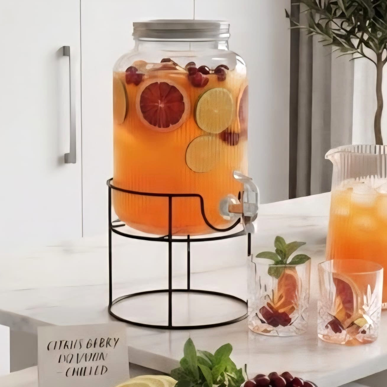 Lined Glass Dispenser with Stand