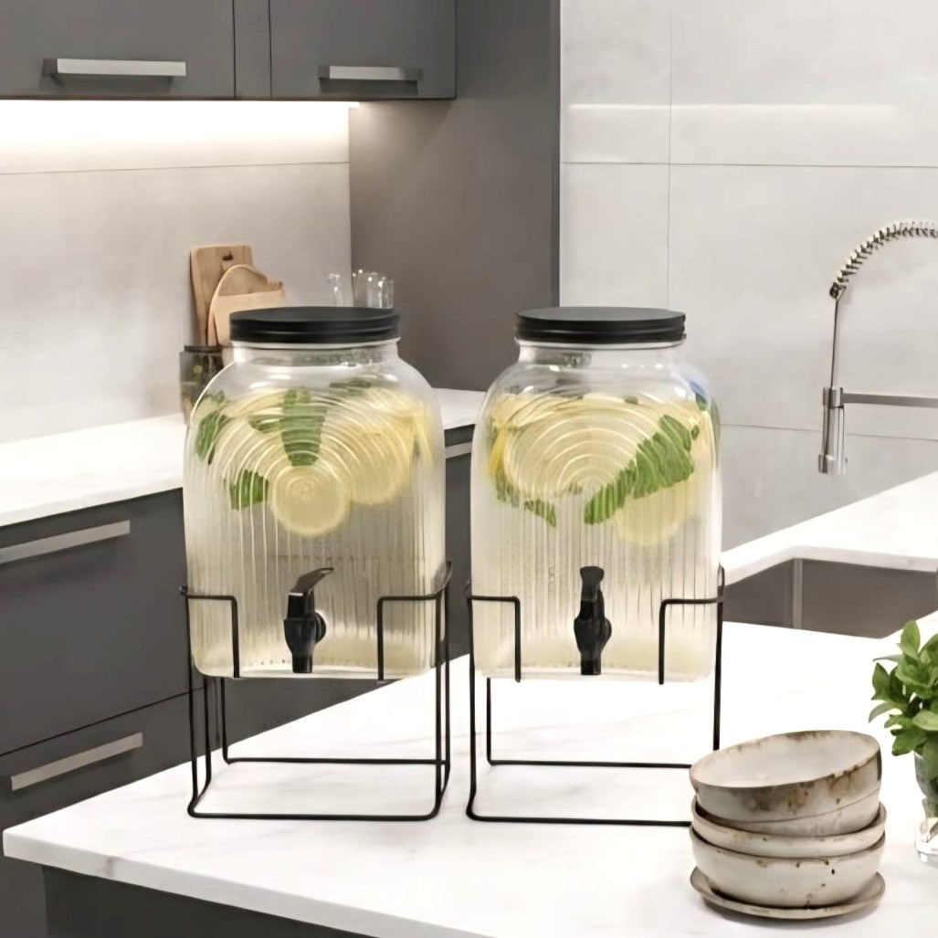 Lined Glass Beverage Dispenser with Stand
