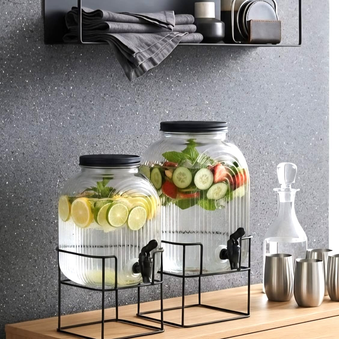 Lined Glass Beverage Dispenser with Stand