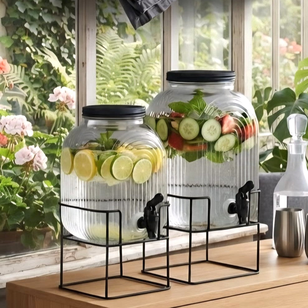 Lined Glass Beverage Dispenser with Stand