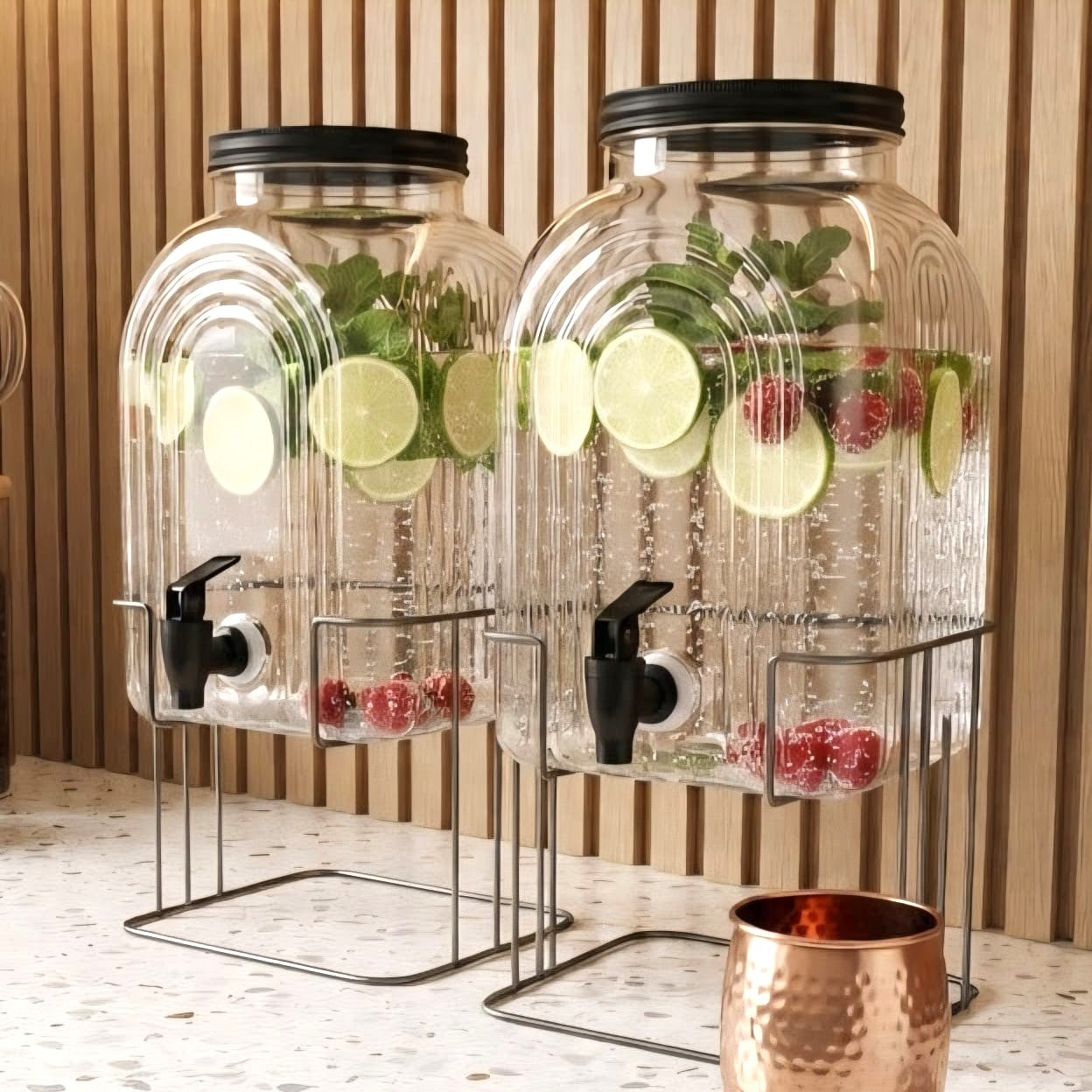 Lined Glass Beverage Dispenser with Stand