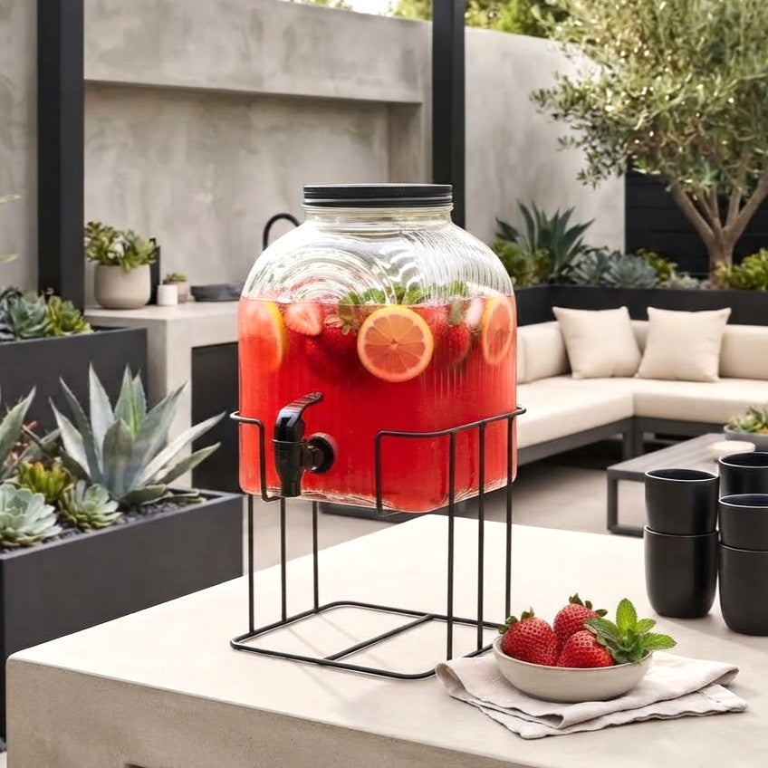 Lined Glass Beverage Dispenser with Stand