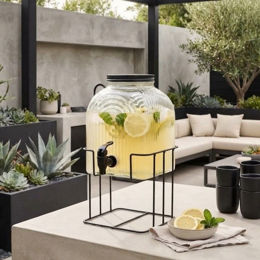 Lined Glass Beverage Dispenser with Stand
