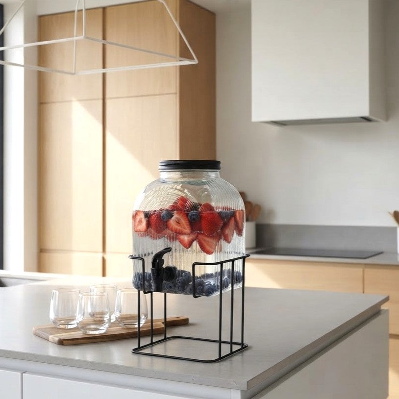 Lined Glass Beverage Dispenser with Stand