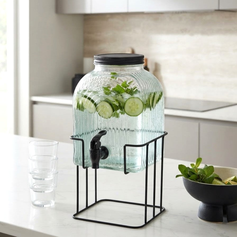 Lined Glass Beverage Dispenser with Stand