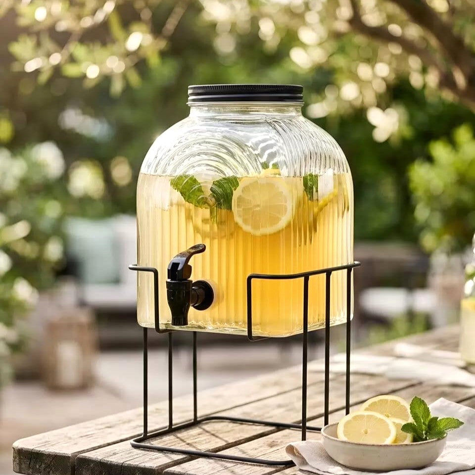 Lined Glass Beverage Dispenser with Stand