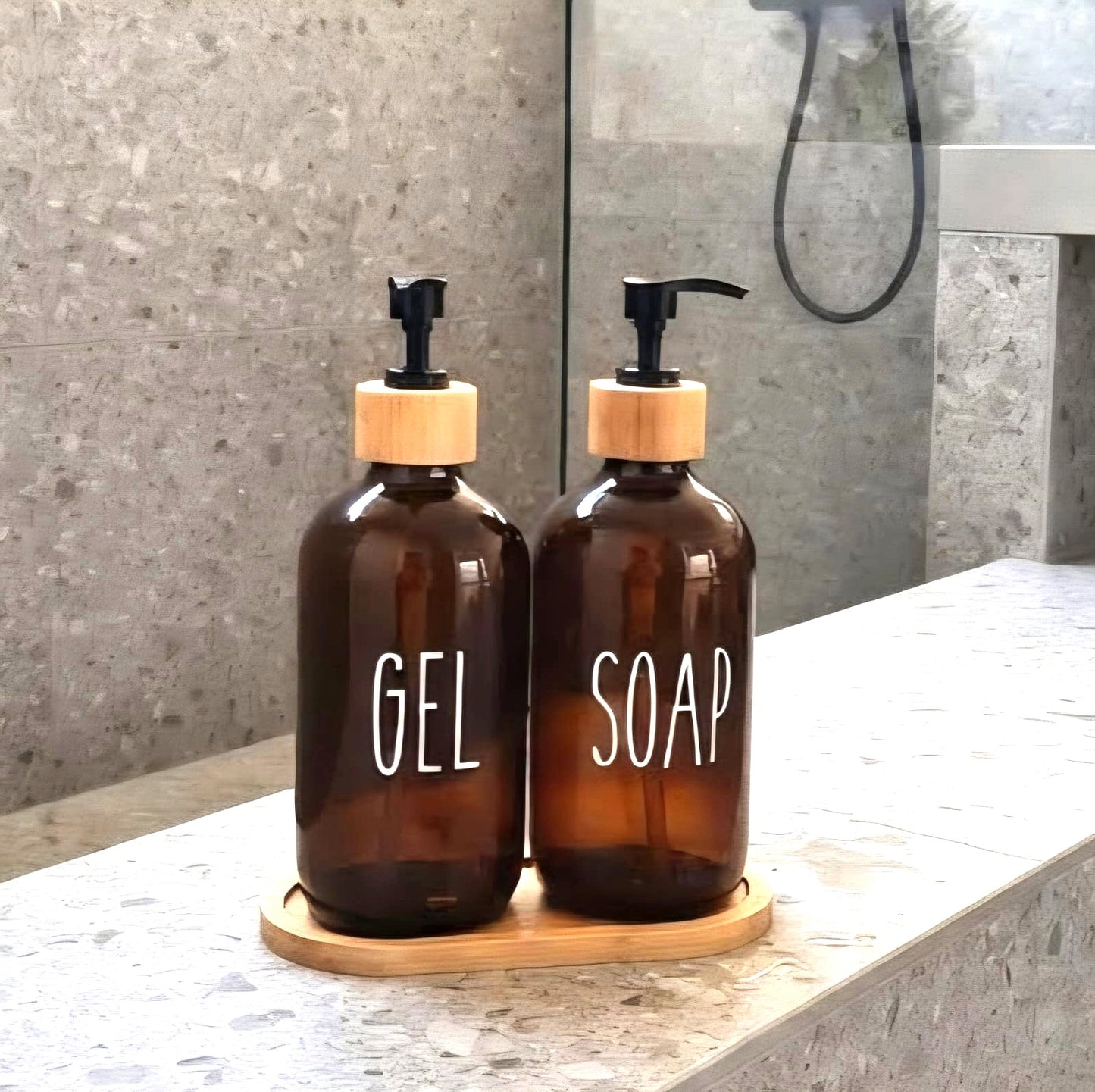 Set of 2 Soap Dispensers with Tray