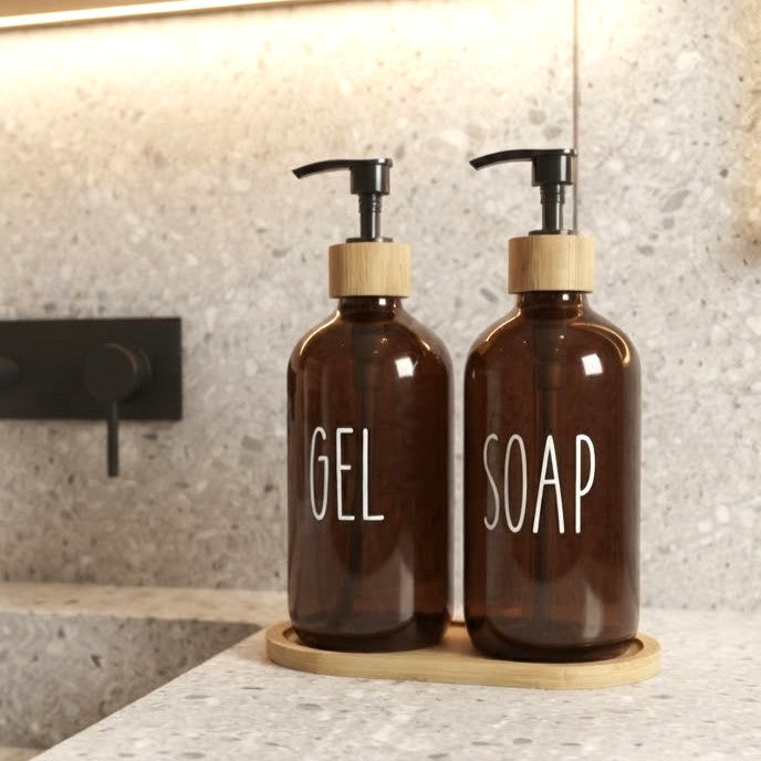 Set of 2 Soap Dispensers with Tray
