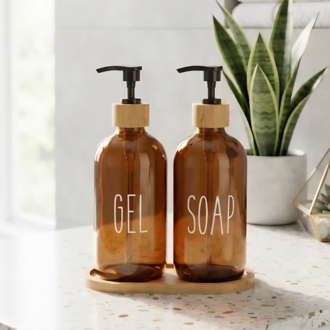 Set of 2 Soap Dispensers with Tray