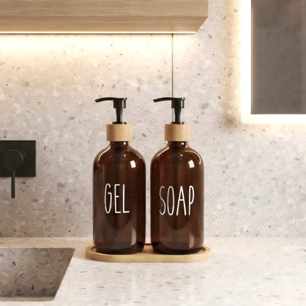 Set of 2 Soap Dispensers with Tray