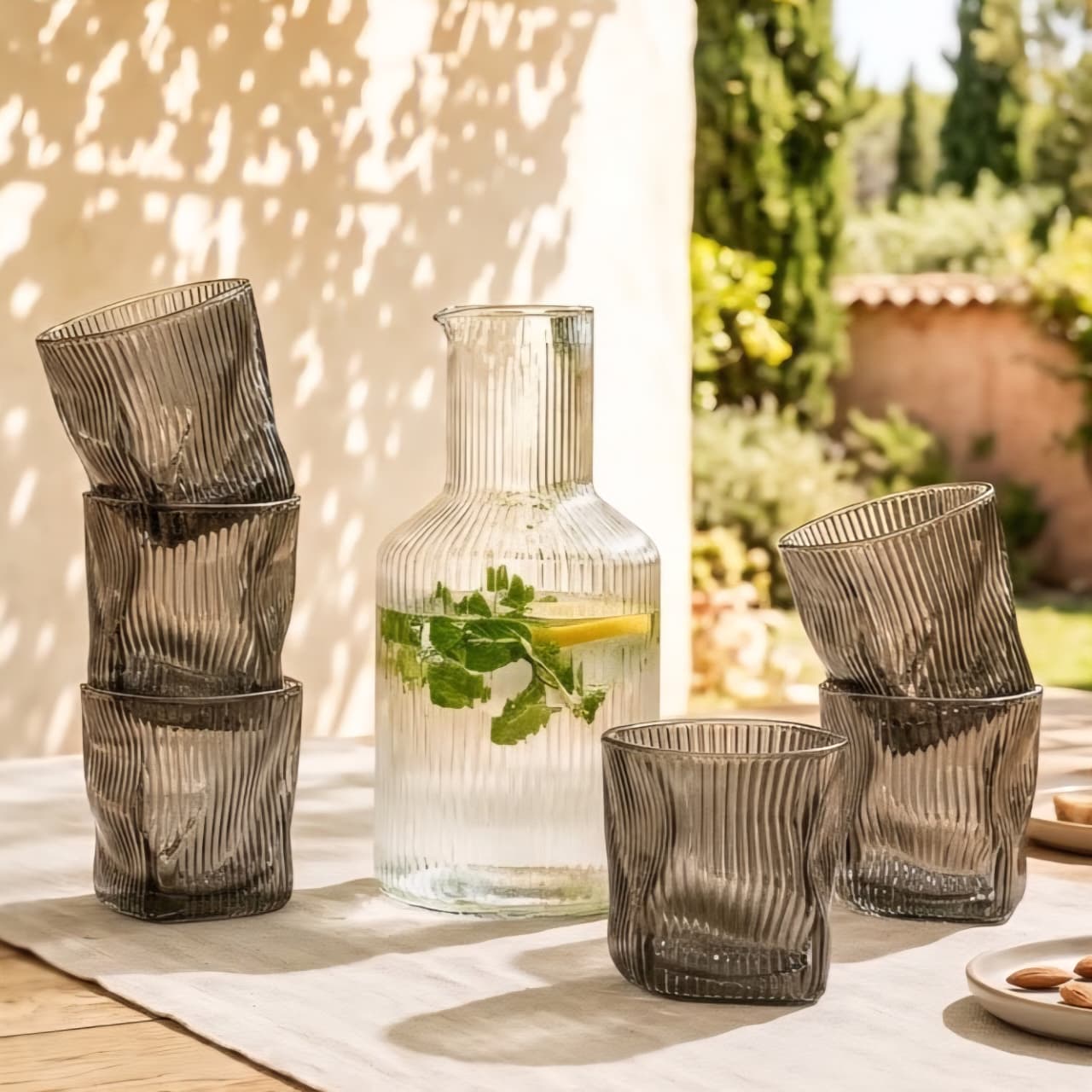 235ml Crushed Grey Glass Set of 6