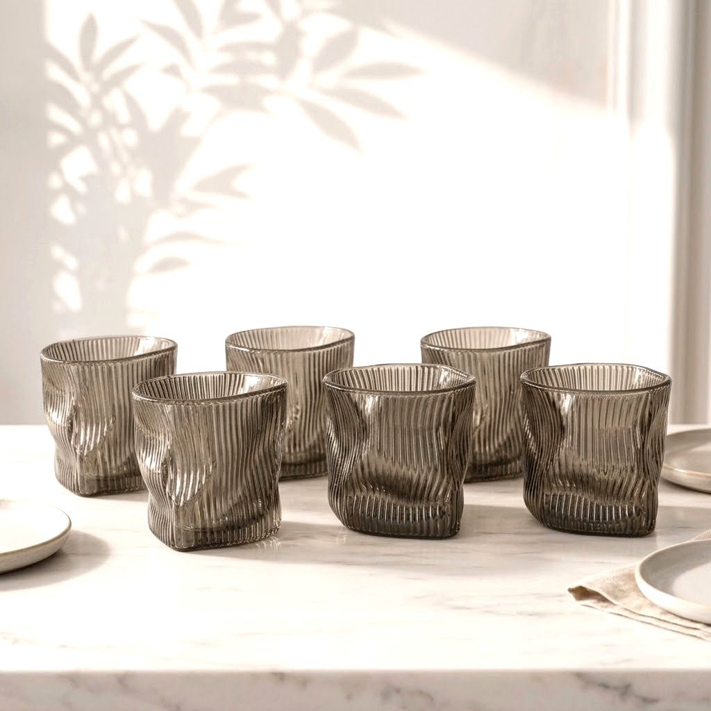 235ml Crushed Grey Glass Set of 6
