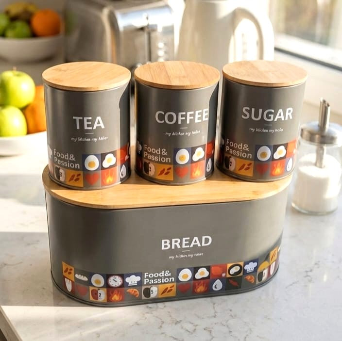 Bread Box & Jars Set Grey