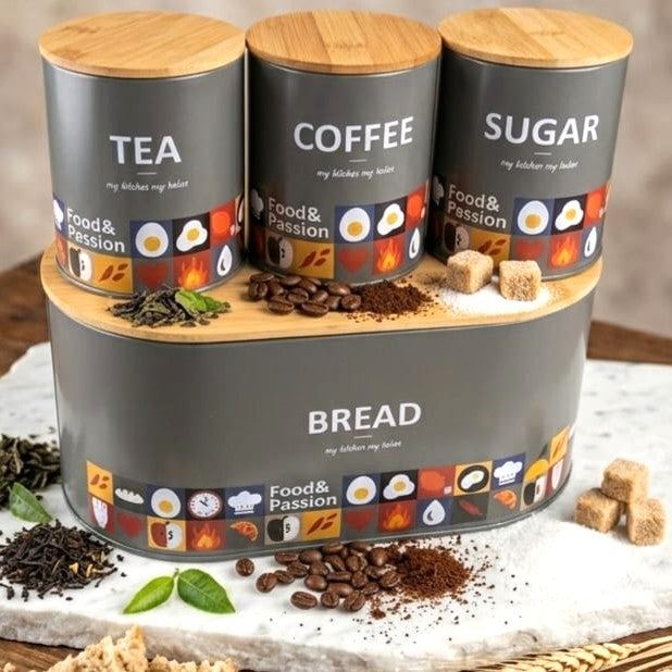 Bread Box & Jars Set Grey