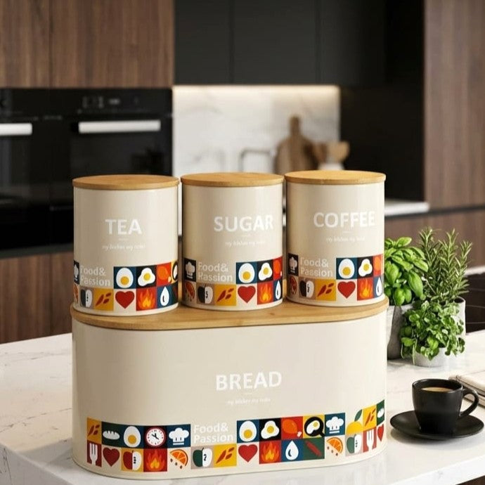 Bread Box & Jars Set Beige