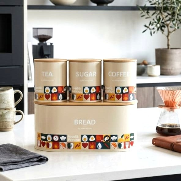 Bread Box & Jars Set Beige