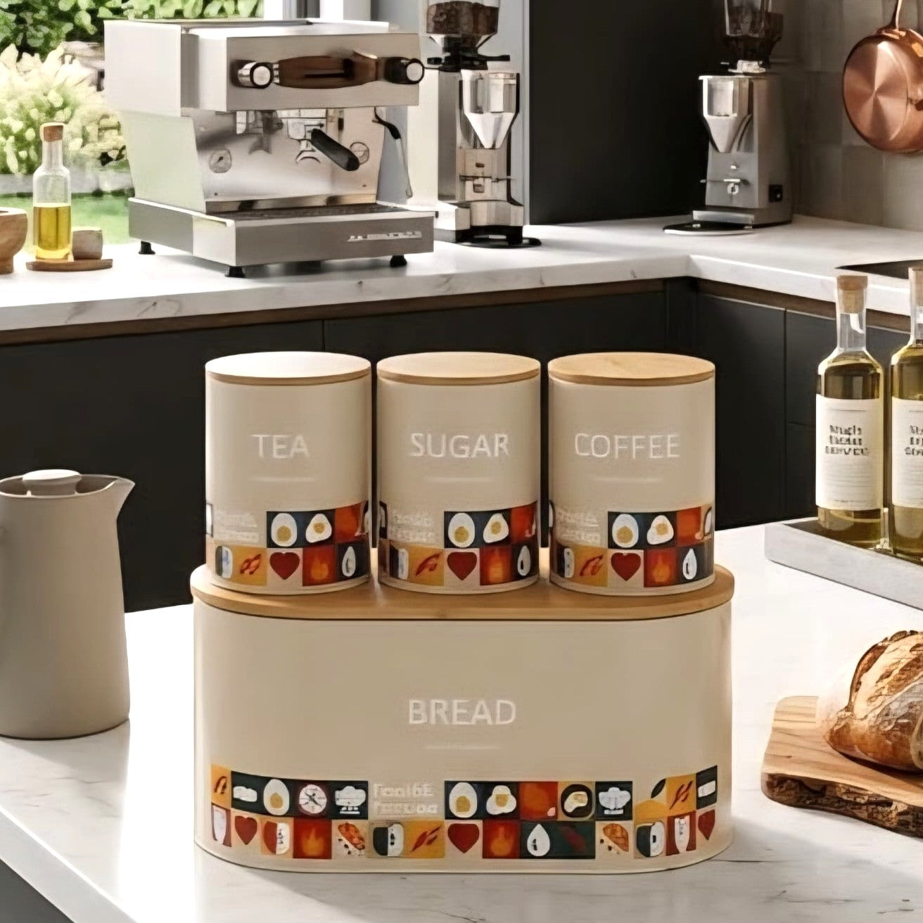 Bread Box & Jars Set Beige