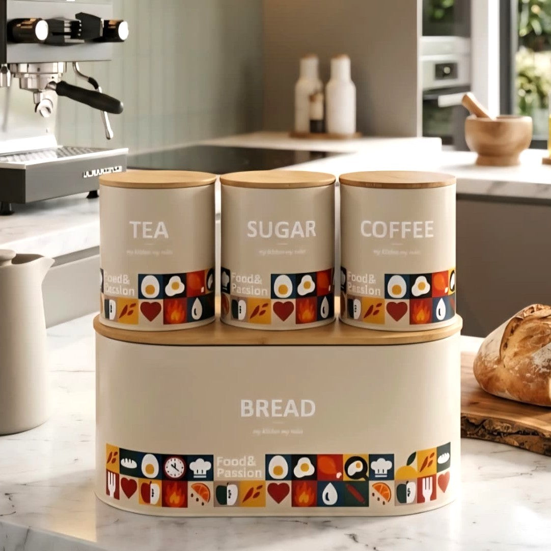 Bread Box & Jars Set Beige
