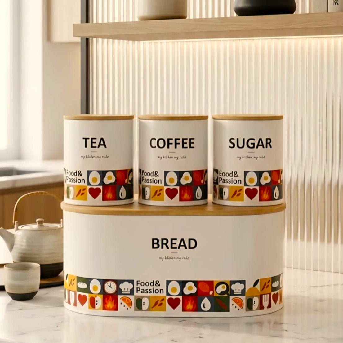 Bread Box & Jars Set White