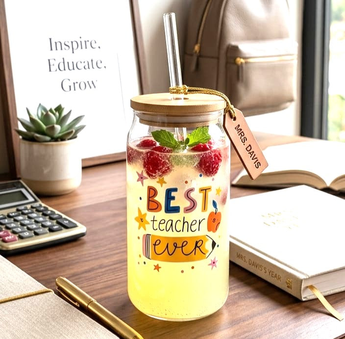Best Teacher Glass with Straw 500ml