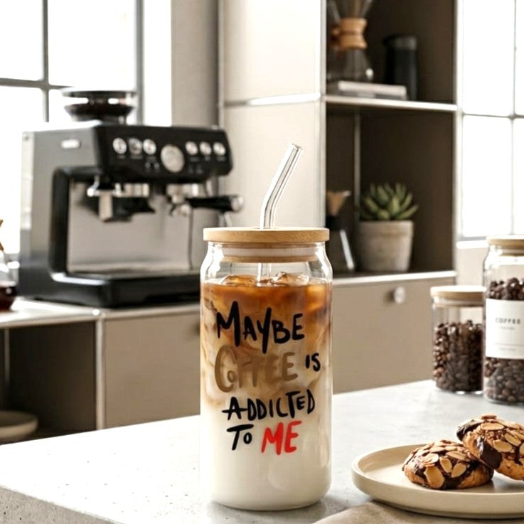 Coffee Addict Glass with Straw 500ml