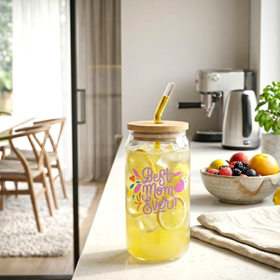 Best Mom Glass with Straw 500ml