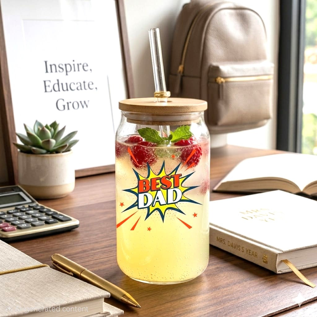 Best Dad Glass with Straw 500ml