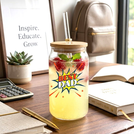 Best Dad Glass with Straw 500ml