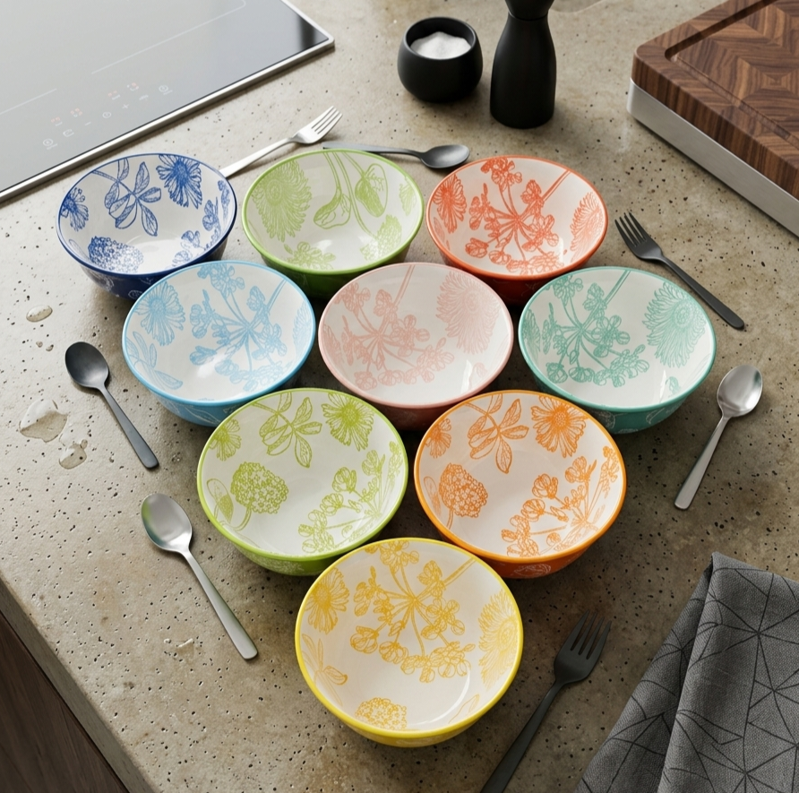 Porcelain Bowls Set of 10 - Solid