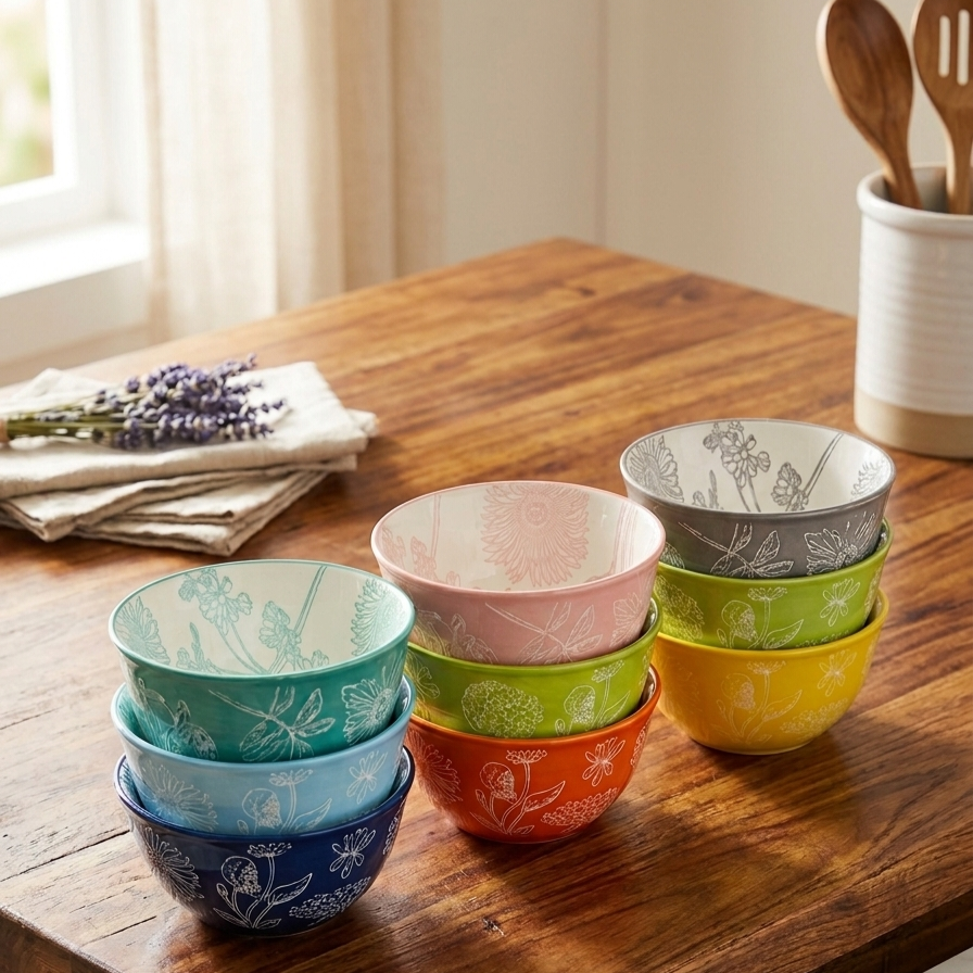 Porcelain Bowls Set of 10 - Solid