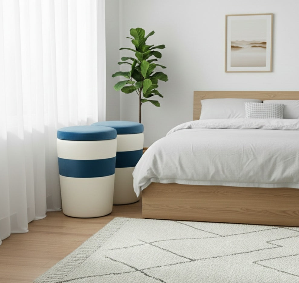 Pouffe Ottoman Blue/Ash White