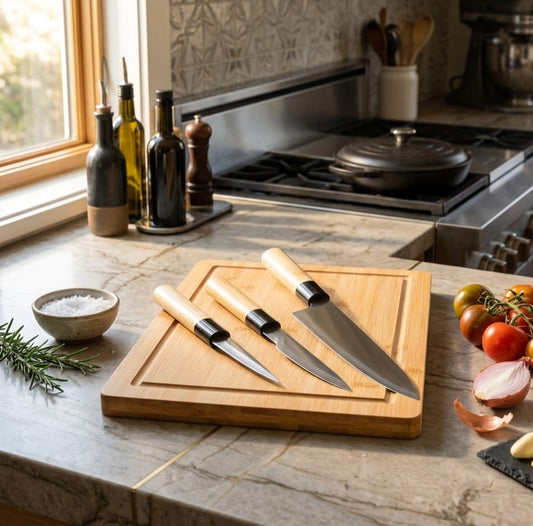 Set of 3 Knives with Cutting Board