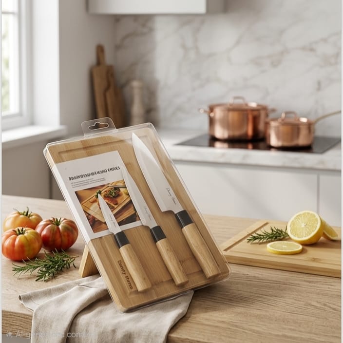 Set of 3 Knives with Cutting Board