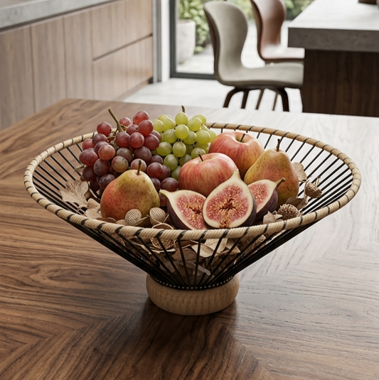 Wood/Metal Fruit Basket - Black