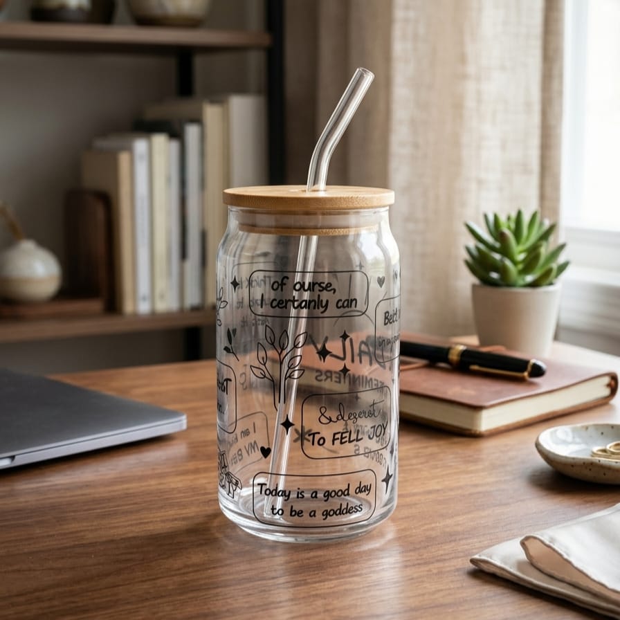 480ml Glass with Lid & Straw
