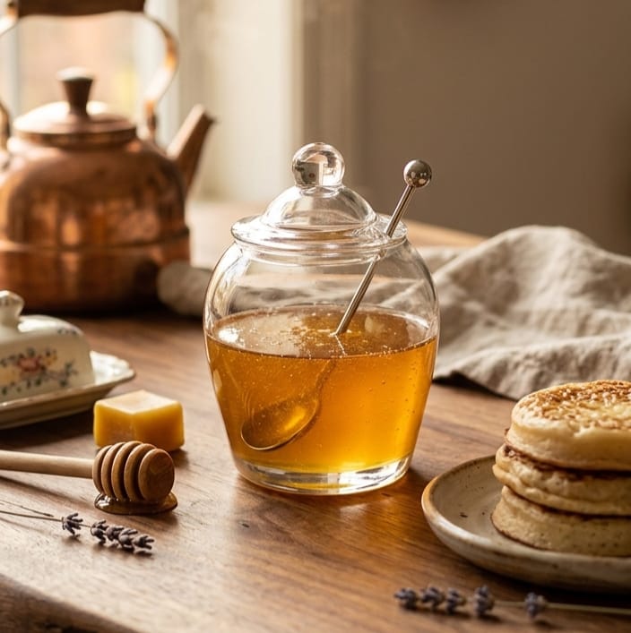 Olive Glass Jar with Spoon