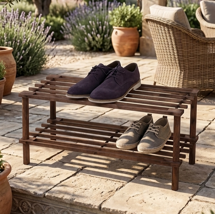 Two-Tier Wooden Shoe Rack