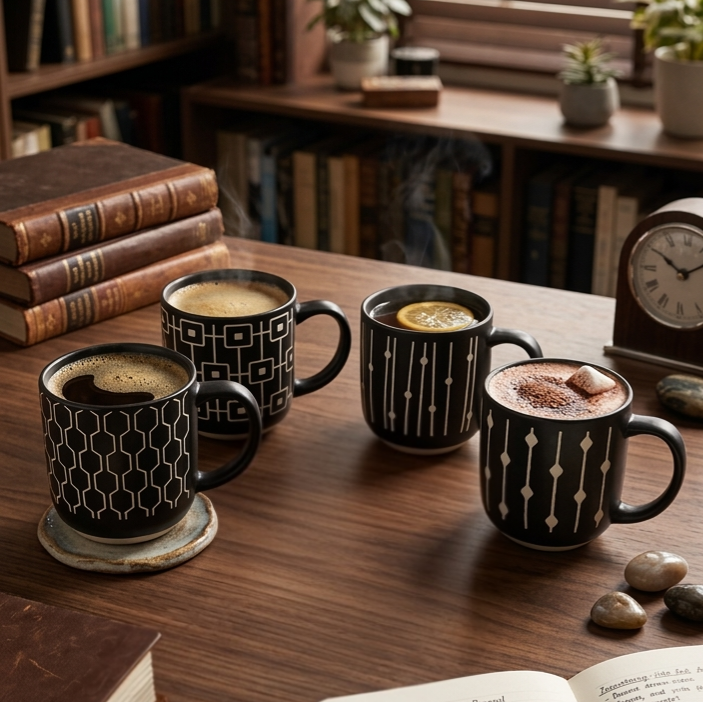 450ml Tea/Coffee Mug Black - Set of 4