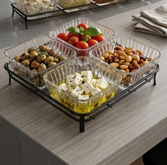 4 Section Glass Serving Bowl - Black