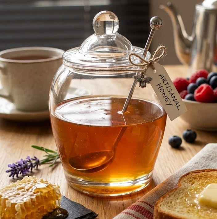 Olive Glass Jar with Spoon