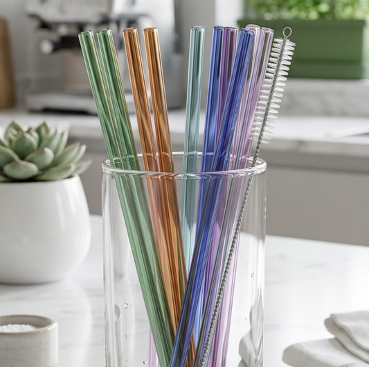 Set of 12 Straight Glass Straw with Brush